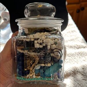 Mystery Jewelry Collection including Cute Glass Jar